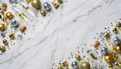 Elegant New Year's Eve Celebration Flat Lay on Marble