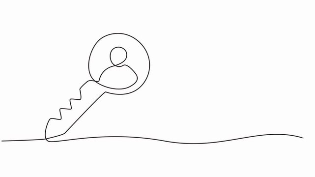 profile icon with key animation continuous one line drawing, 4K video animation with alpha channel. Full length one line animation. thin line and Flat Design