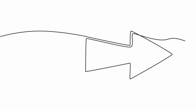 Continuous one line drawing of Right arrow pointing animation. Full length single line art 4k animation, Increase arrow, up arrow continuous single line drawing animation isolated on white background.