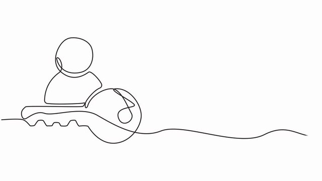 profile icon with key animation continuous one line drawing, 4K video animation with alpha channel. Full length one line animation. thin line and Flat Design