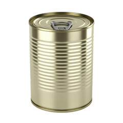 Gold tin can with pull tab packaging food isolated on a transparent background