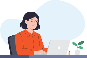 Professional businesswoman working on laptop in modern office setting