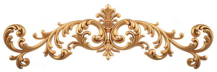 Golden ornate decorative with floral patterns isolated on a transparent background