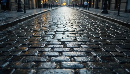 Old cobblestone street in the center of Prague, Czech Republic AI generated Old cobblestone street in the center of Prague, Czech
