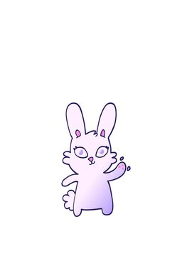 stretching up animation of cute vector gradient illustration cartoon rabbit waving
