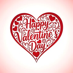 Happy valentines day heart shaped greeting card with red decorative elements
