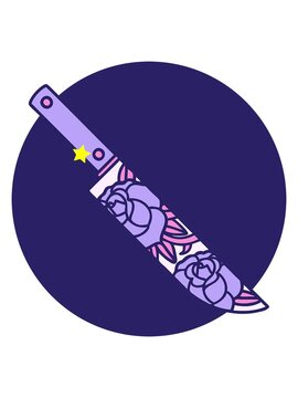 twinkling stars effect animation of iconic tattoo style image of a dagger and flowers