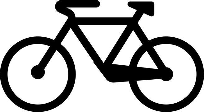 Vector element showing a cycle path with two direction travel, grass median, bicycle pictogram, direction arrow, and straight linear route. 