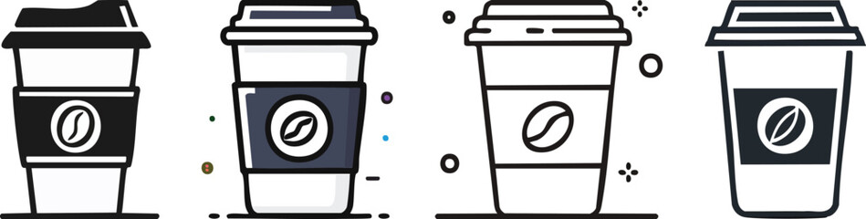 Minimal takeaway coffee cup icon with lid bold black outline and clean modern geometric style