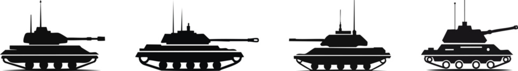 Tank silhouette icon rendered in bold black lines with simplified modern military emblem appearance