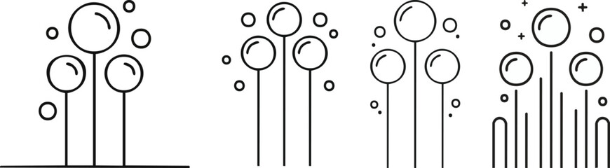 Three rising bubble icon in vertical arrangement bold black outline and minimal modern aesthetic