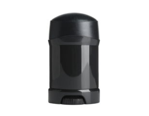 Black stick deodorant container for men isolated on white