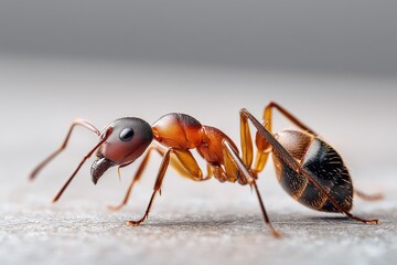 Ant walking on ground surface.