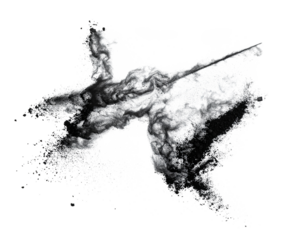 Artistic charcoal dust splash isolated on white background