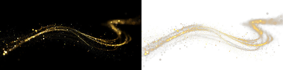 Golden curved light ribbon png with shine. Smooth gold twirl with glowing effect. Elegant festive line element. Glowing golden swirl png for decoration. © tanandaa