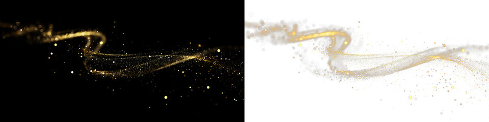 Golden curved light ribbon png with shine. Smooth gold twirl with glowing effect. Elegant festive line element. Glowing golden swirl png for decoration. © tanandaa