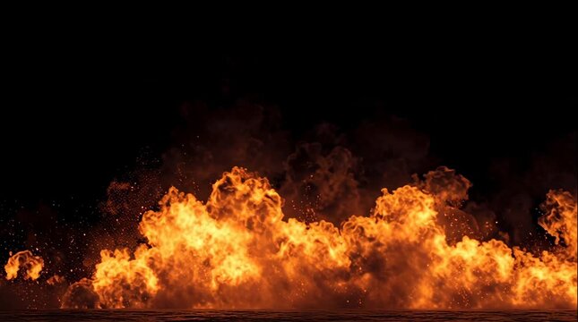 Explosive Fire and Smoke Burst in dark scene