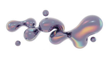 Iridescent liquid blobs transparent isolated on a transparent background