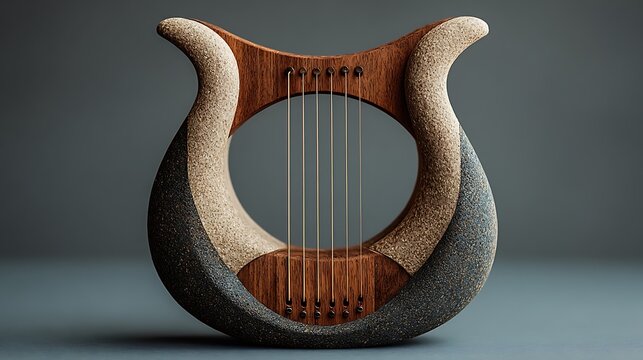 Elegant bamboo lyre harp beautifully carved for decor high resolution picture