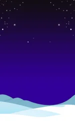 Gardinen Violett A serene winter night landscape illustration with rolling snowy hills under a deep purple and black starry sky.  © Kay