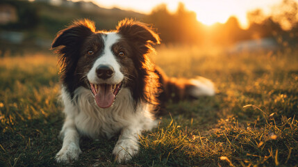 dog playing on grassy field during golden hour, wholesome lifestyle