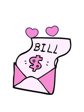 spinning hearts animation of cartoon doodle bill in envelope