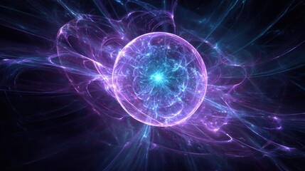 Fototapeta premium Abstract Glowing Energy Sphere with Fractal Light on Dark Background