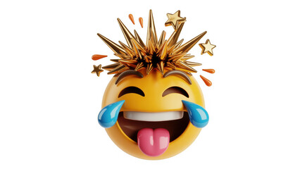Laughing emoji with stars and tears on black laughing face tears of joy isolated on a transparent background