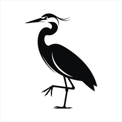 PrintMinimalist black heron silhouette standing on one leg isolated on white background for logo or decorative design