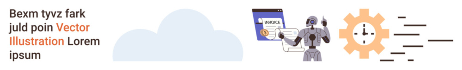 Obraz premium Cloud computing, artificial intelligence, automation, data processing, innovation, technology trends. Robot interacting with a document and a gear. Cloud computing and artificial intelligence