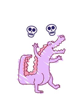 spinning skulls animation of Alligator Chalk Drawing in bright glow color