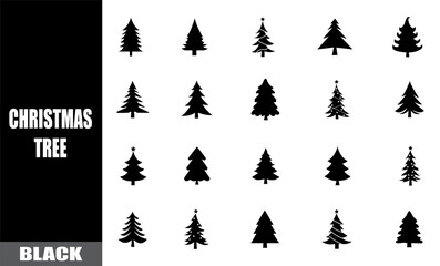 Black Christmas tree silhouette icons. minimal decoration.