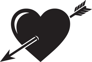 Black heart pierced by an arrow symbol of love and romance