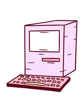 neon light effect animation of hand drawn cartoon doodle of a computer and keyboard in bright glow color