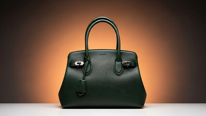 Black leather handbag with classic design and double handles
