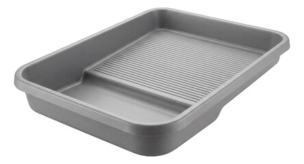 Rectangular plastic paint tray with ribbed surface for even roller loading, ideal for