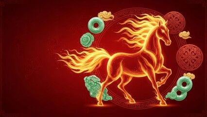 Fototapeta premium Vibrant fiery horse in a mythological and energetic scene with traditional