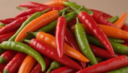Fresh Red Green and Orange Chili Peppers Background