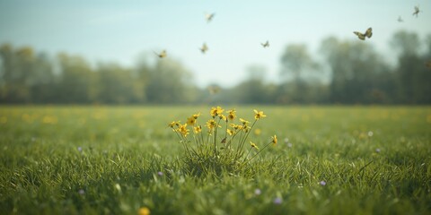 Tussilago farfara plants with young flowers in a natural field, highlighting herbal medicine usage