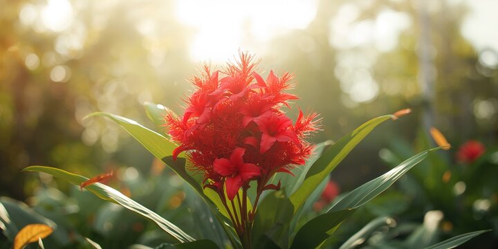 Red calliandra flowers background providing a colorful floral backdrop for layout and editorial use