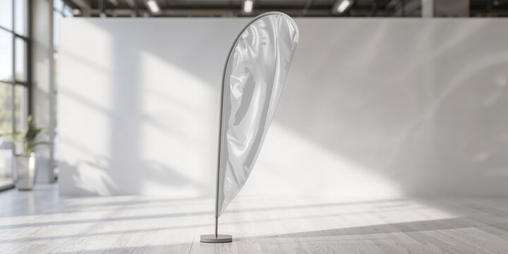 Outdoor advertising with a feather flag banner, focusing on promotional signage and high visibility