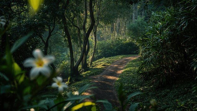 Sunrise lighting over a mountain hiking path outdoor adventure at Mount Bismo