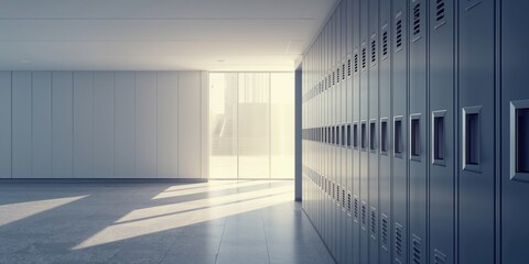Obraz premium School corridor featuring gray lockers, accessibility and safety in educational spaces