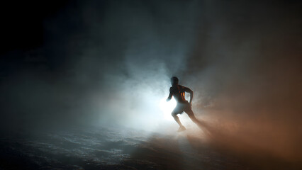 Ultra-realistic scene of athlete tying shoes slowly, breathing deeply, preparing mentally before training session