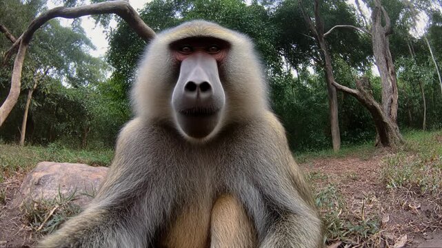 Curious hamadryas baboon looking into the camera