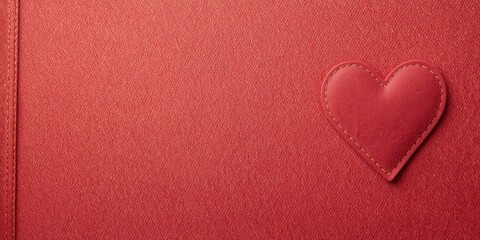 Fototapeta premium Coral-colored denim fabric featuring a heart-shaped textile patch, ideal for love-themed layouts, Valentine's Day