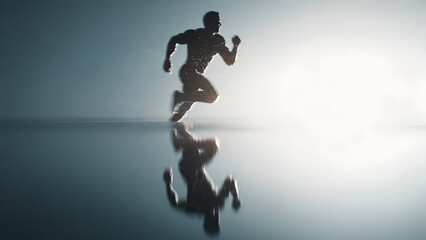 Ultra-realistic athlete pausing mid-run, hands on hips, focusing on breathing to regain control