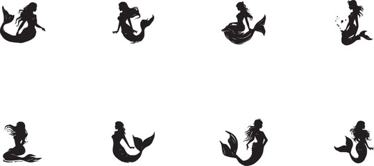 Collection of Stylized Mermaid Silhouettes