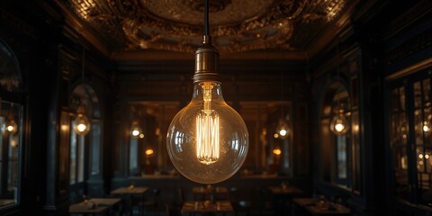 Obraz premium Decorative lamp bulb featuring detailed filament, serving as a design accent in modern lighting fixtures, for interior decoration
