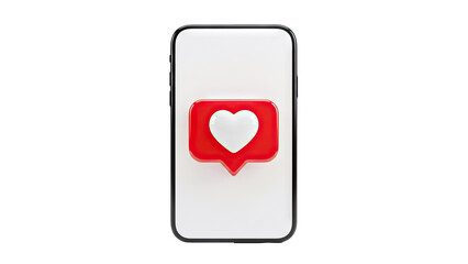 Smartphone Displaying Like Icon on White Background